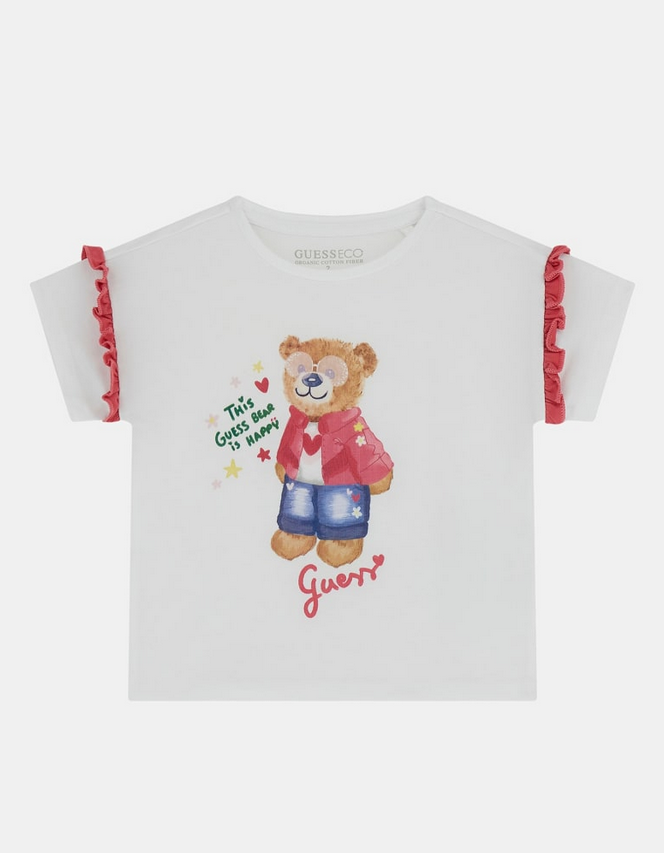 Guess Kids T-Shirt Bianca Con Stampa Teddy Bambina