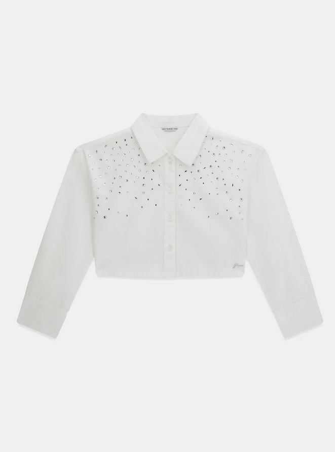 Guess Camicia Bianca Crop Con Paiette Gioiello
