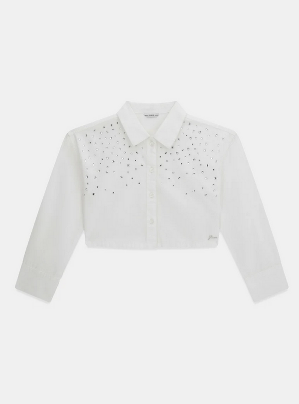Guess Camicia Bianca Crop Con Paiette Gioiello