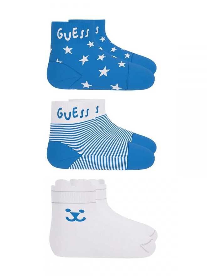 Guess Lot de 3 paires de chaussettes bleues et blanches pour enfants