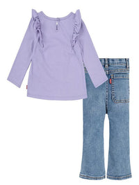 Levi's Lvg 2Pc Tee Flare Completo T-shirt Jeans Lilla Light Blu Denim Bambina — immagine 2