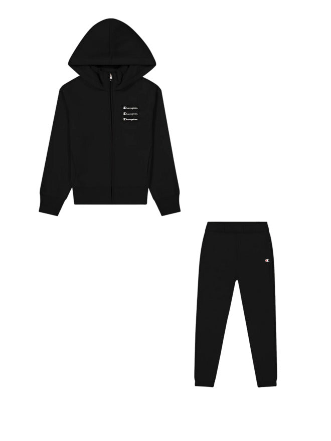 Champion Hooded Full Zip Suit Completo Tuta Nero Bambine Ragazze