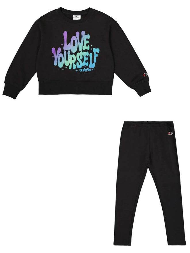 Champion Legacy Script Completo Tuta Nera Bambine Ragazze