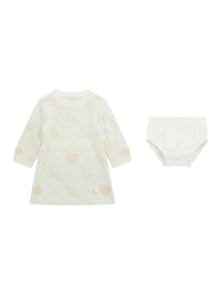 Guess Infant Completo 2 Pezzi Vestitino Piu Mutandine Bianco Logato Oro Bambina — immagine 1