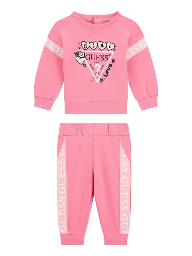 Guess Set Ls Active Completo Tuta Rosa Logata Bambina