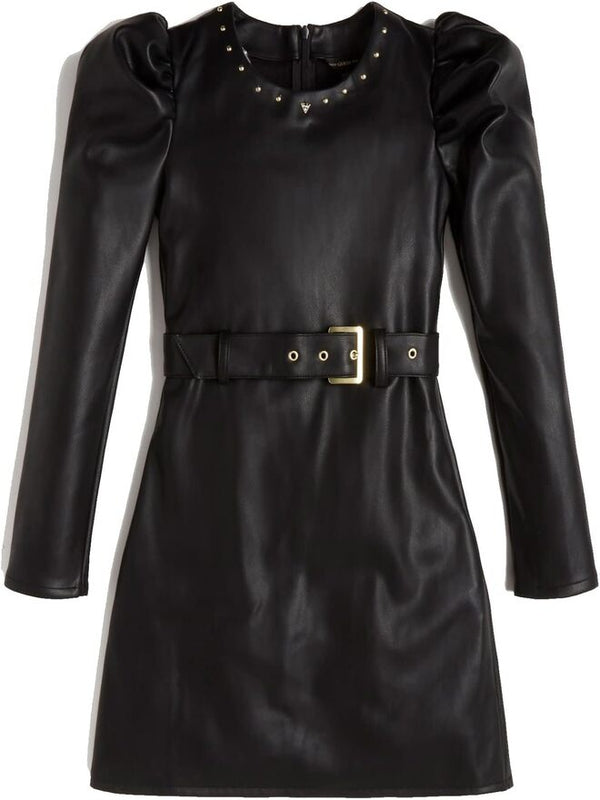 Guess Vestito In Pelle Total Black Bambine Ragazze