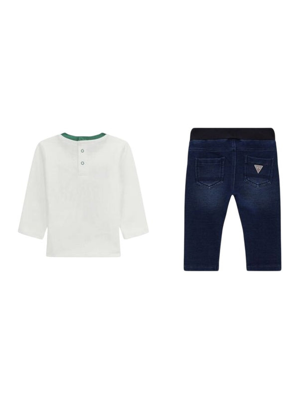 Guess Completo 2 Pezzi Maglietta Jeans Bianco Blu Denim Bambino