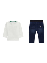 Guess Completo 2 Pezzi Maglietta Jeans Bianco Blu Denim Bambino — immagine 2