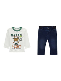 Guess Completo 2 Pezzi Maglietta Jeans Bianco Blu Denim Bambino — immagine 1