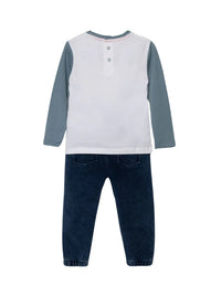 Guess Ensemble Complet 2 Pièces T-shirt Jean Blanc Bleu Denim Enfant — immagine 2