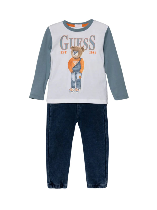 Guess Ensemble Complet 2 Pièces T-shirt Jean Blanc Bleu Denim Enfant