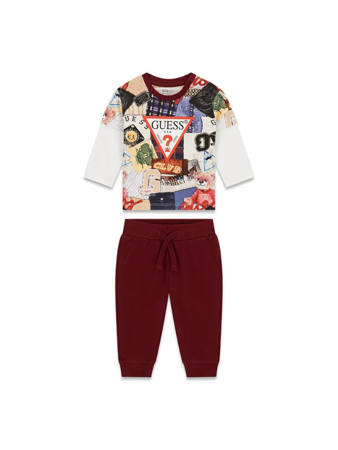 Guess Kids Ensemble Survêtement Beige Bordeaux Enfant