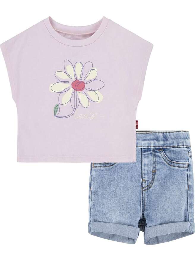 Levi's Kids Floral Print Completo Blu Denim Rosa Bambina