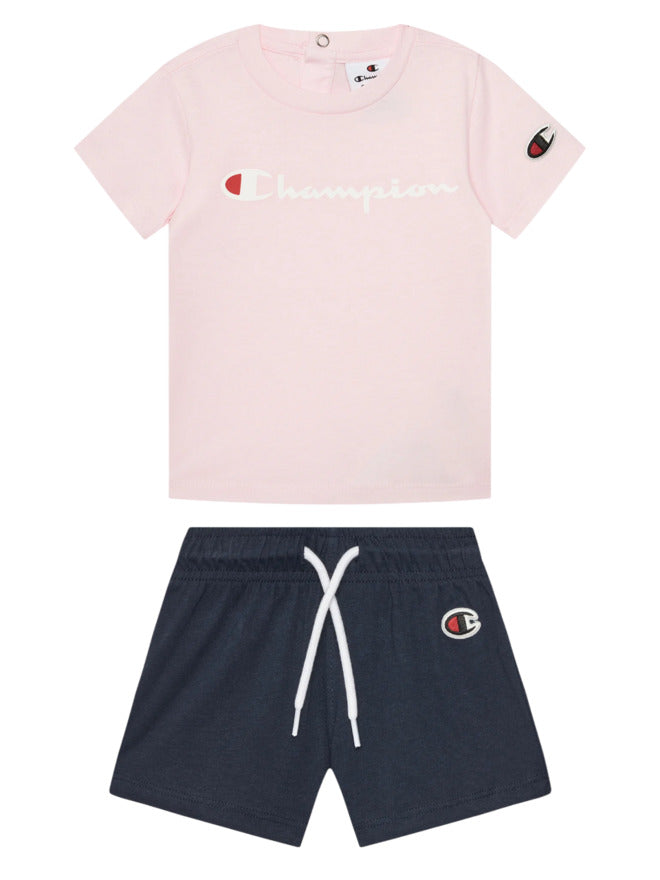 Champion Completo T-shirt Pantaloncini Rosa Nero Bambina