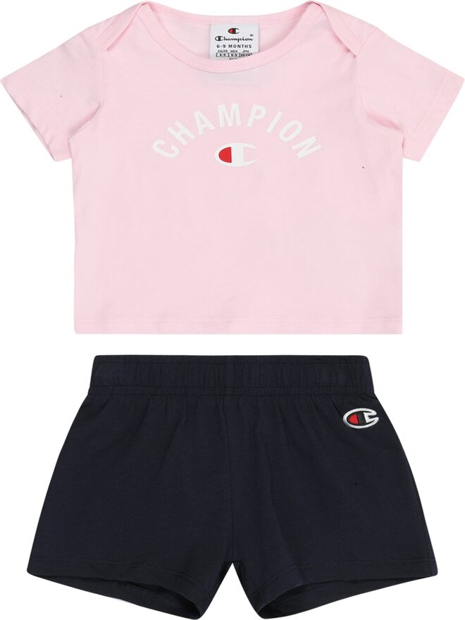 Champion Authentic Athletic Completo T-shirt Pantaloncini Rosa Nero Bambina