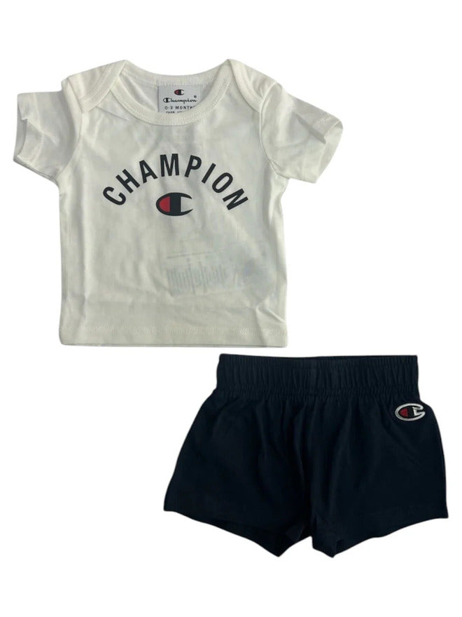 Champion Completo T-shirt e pantaloncini Bianco Nero Bambino
