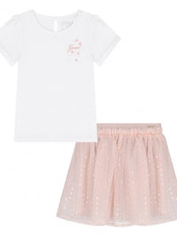 Guess Ensemble T-Shirt Jupe Blanc Rose Fille — immagine 1