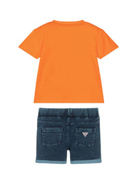 Guess Kids Ensemble T-shirt Short Orange Bleu Denim Enfant — immagine 2