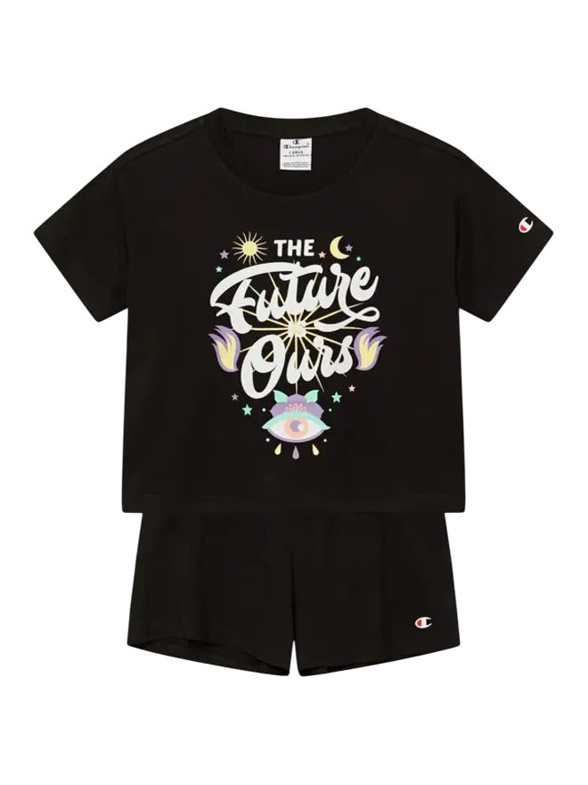 Champion Completo 2 Pezzi Nero Con Stampe Bambina