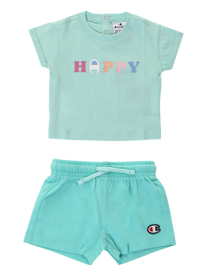 Champion Light Cotton Jersery Completo Verde Acqua Bambina