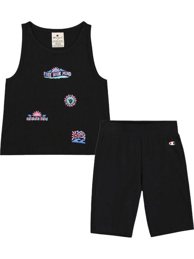 Champion Completo 2 Pezzi Nero Con Stampe Bambina