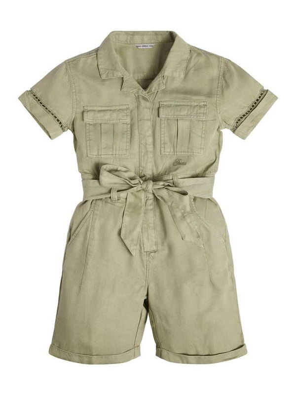 Guess Baby Vestito Con Citura Verde Bambina