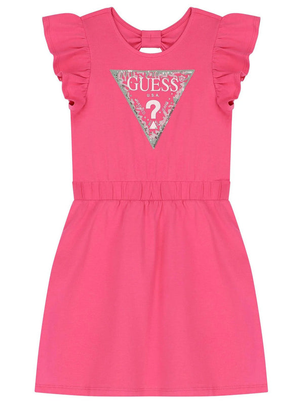 Guess Kids Vestito Rosa Con Ricamo Bambina