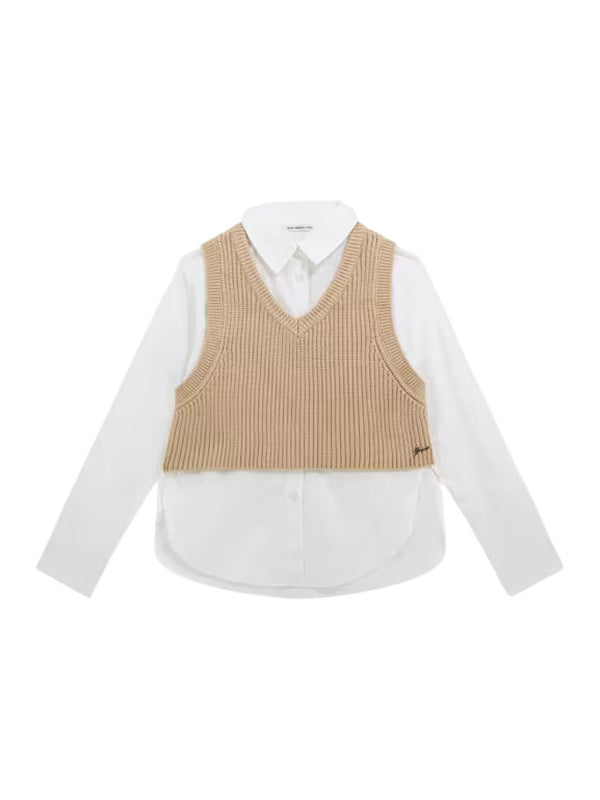 Guess Kids Set 2 pezzi Maglioncino Camicia Beige Bianco Bambina