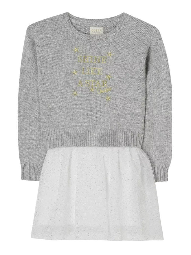 Guess Kids Vestito Grigio Bianco Bambina