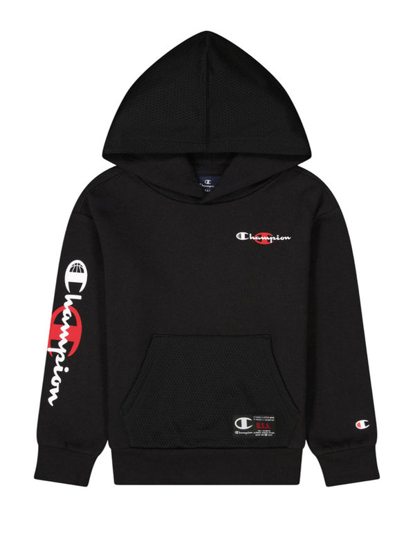 Champion Hoodie Black Felpa Nera Con Cappuccio Bambini