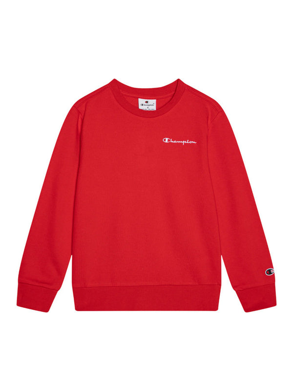 Champion Script Logo Fleece Crewneck Sweater Felpa Girocollo Rossa Bambini Ragazzi