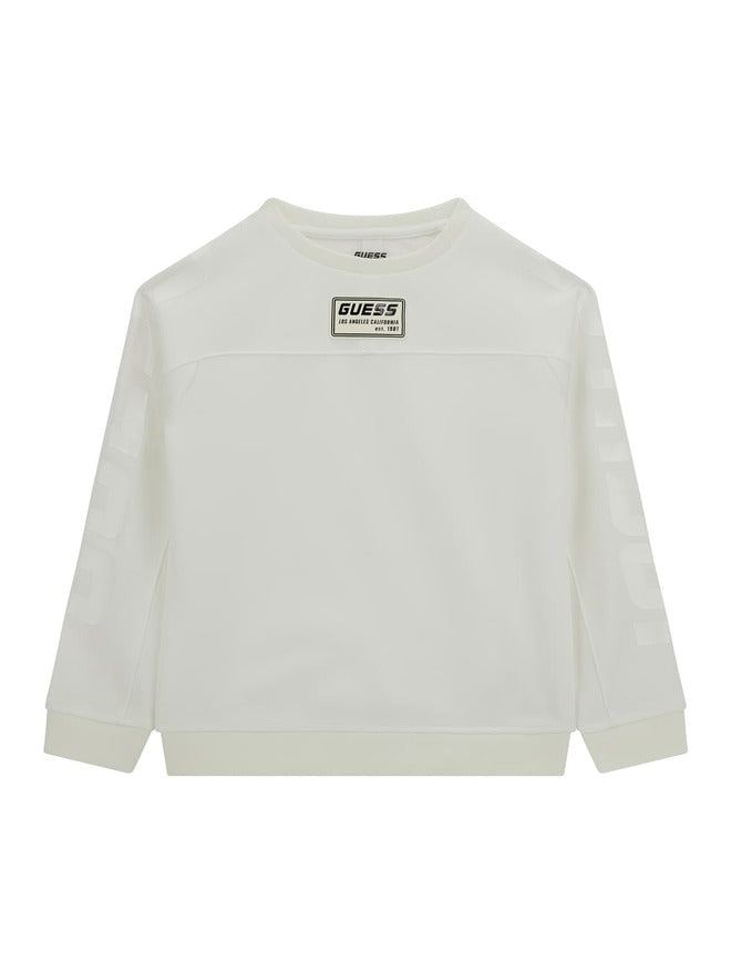 Guess Sweat-shirt Col Rond Blanc Logo Central Enfants