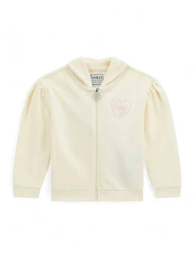 Guess Active Felpa Con Cappuccio Chiusura Zip Panna Bambina
