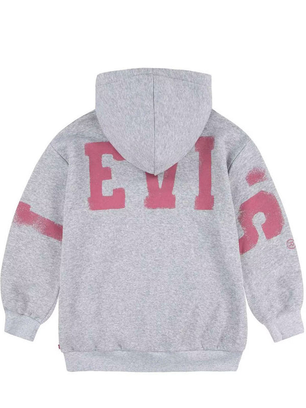 Levi's Collegiate Hoddie Felpa Con Cappuccio Grigio Rosa Bambina