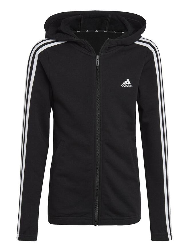 Adidas Essential 3-Stripes Jr Sweat-shirt à capuche zippé noir fille