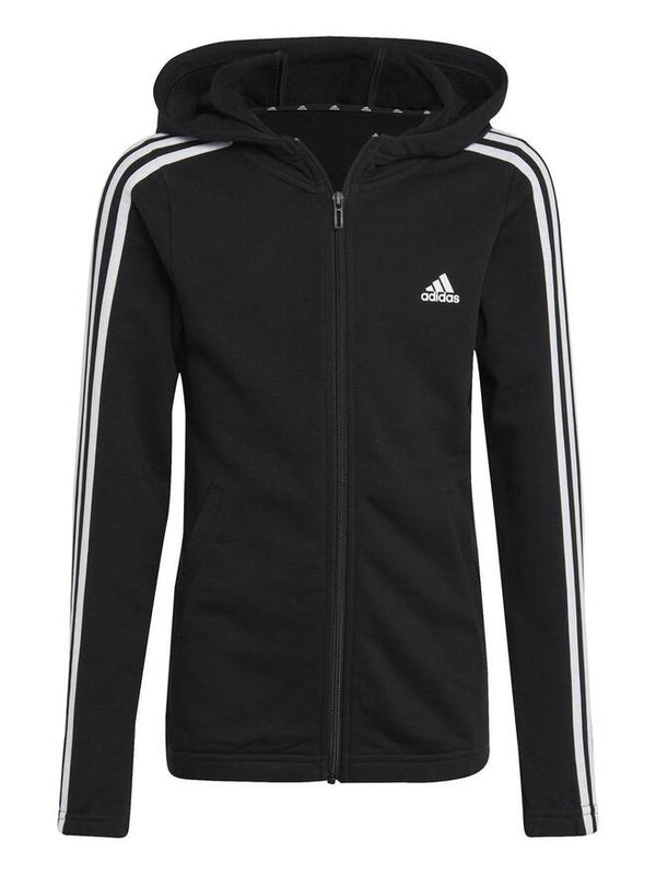 Adidas Essential 3stripes Jr Felpa Con Cappuccio Chiusura Zip Nera Bambina