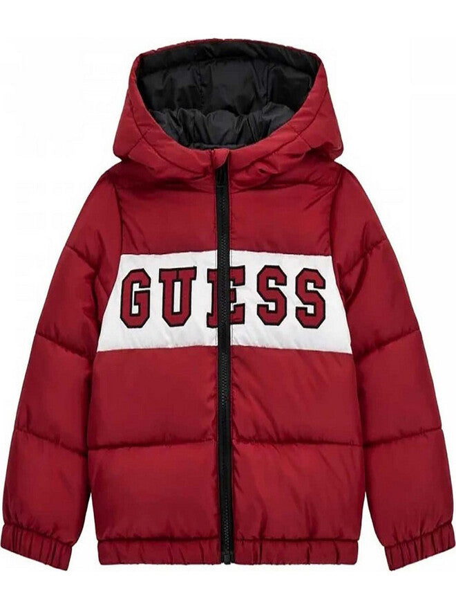 Guess Padded Hooded Ls Giubbotto Con Cappuccio Rosso Bambini Ragazzi
