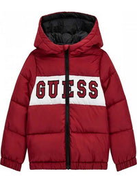 Guess Padded Hooded Ls Giubbotto Con Cappuccio Rosso Bambini Ragazzi — immagine 1