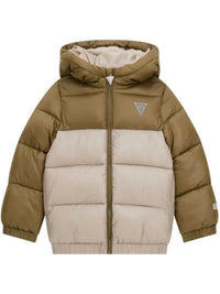 Guess Giubbotto Con Cappuccio Verde Beige Bambini — immagine 1