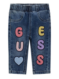 Guess Kids Jeans Blu Denim Con Ricamo Multicolore Bambina — immagine 1