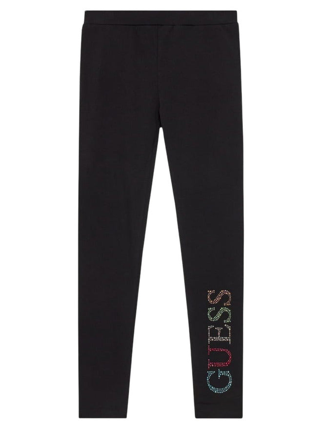 Guess Leggings Noir avec Strass Multicolores Enfant