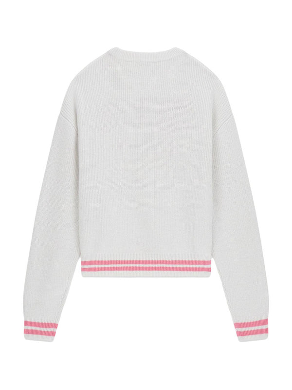 Guess Maglioncino Girocollo Bianco Rosa Bambine Ragazze