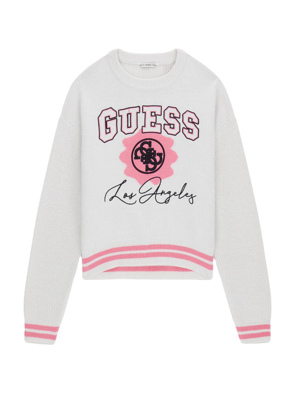 Guess Maglioncino Girocollo Bianco Rosa Bambine Ragazze