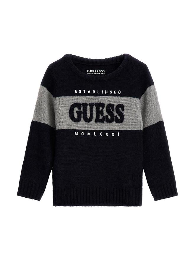 Guess Pull Col Rond Bleu Gris Enfants
