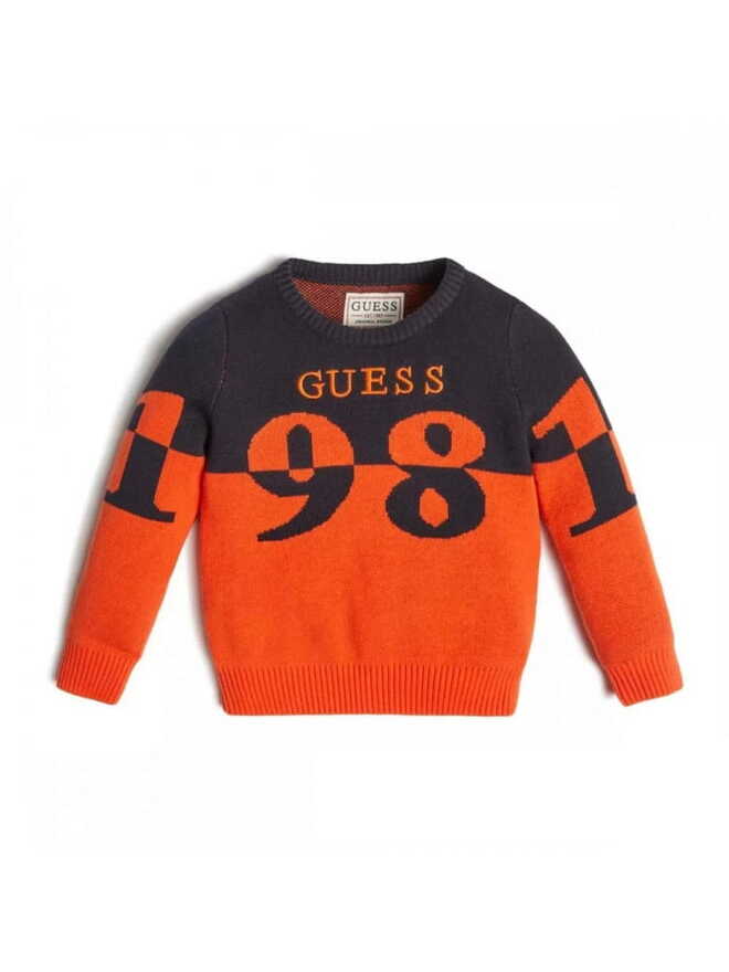 Guess Pull col rond bleu orange Enfant