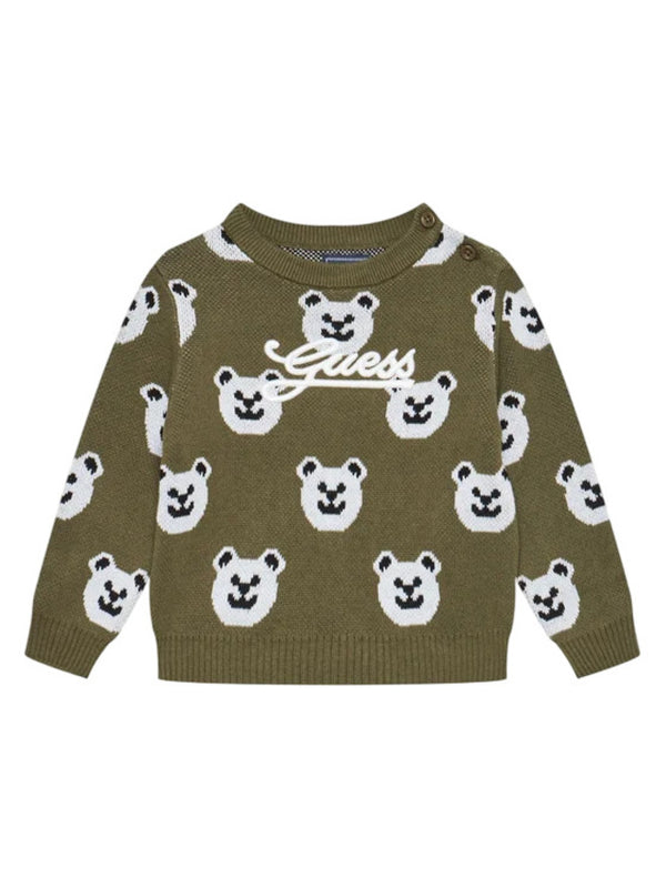 Guess Kids Maglioncino Girocollo Verde Bianco Bambini
