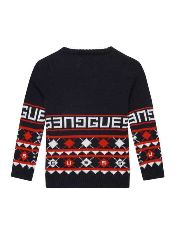 Guess Kids Ls Maglioncino Girocollo Blu Rosso Bambini