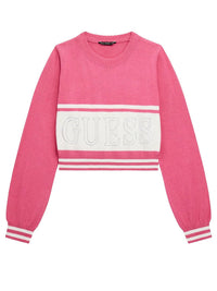 Guess Kids Pull à Col Rond Rose Blanc Fille — immagine 1