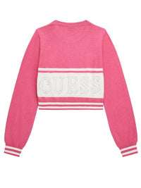 Guess Kids Pull à Col Rond Rose Blanc Fille — immagine 2