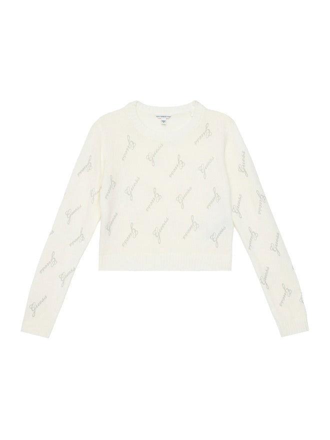 Guess Maglioncino Girocollo Bianco Logato Bambina